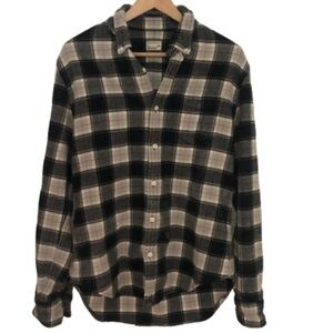 Club Monaco Black and Cream Plaid Wool Flannel Shirt Medium